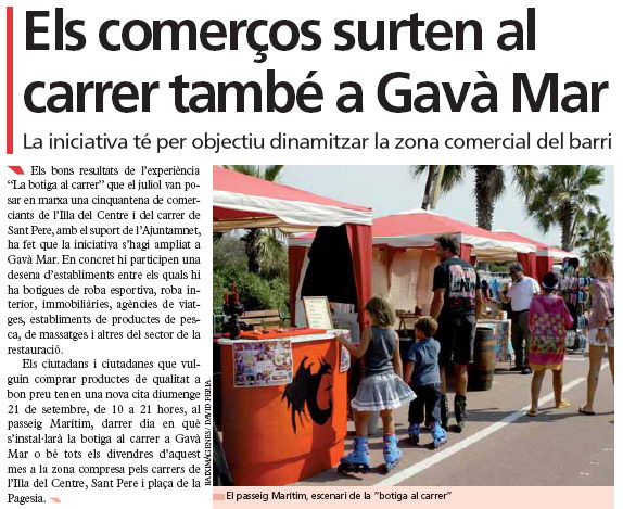 Notícia publica a l'edició impresa del BRUGUERS sobre la iniciativa de "La Botiga al carrer a Gavà Mar" (17 de Setembre de 2008)